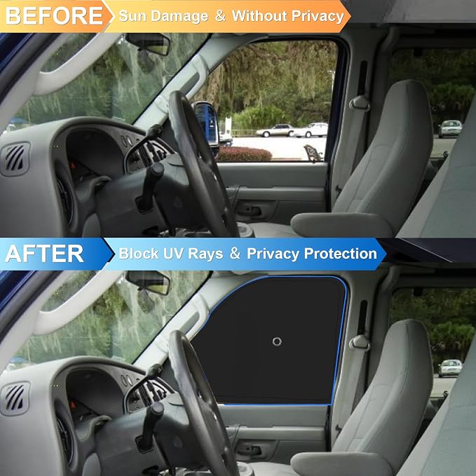 Front Side Window Sun Shade with Suction Cups for 1992-2025 Fo-rd E-Series E-150 E-250 E-350 E-450 Van Motorhome, Foldable Window Sunshade Sun Visor, Side Window Shades Blocks UV Rays Heat - Image 3