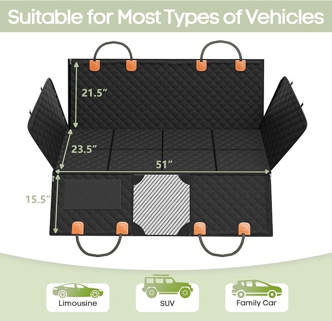 Dog Car Seat Cover for Back Seat, Hard Bottom Back Seat Extender | Supports 400lbs, Waterproof Rear Seat Pet Cover, Dog Hammock with Mesh Window, For Car SUV - Image 4