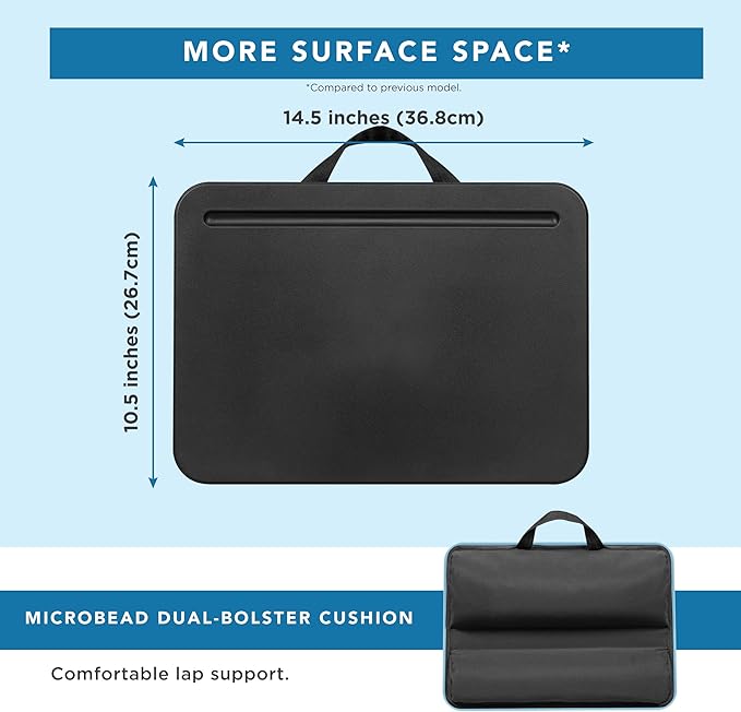 LAPGEAR Compact Lap Desk – Black, Fits 14" Laptops | Microbead Cushion, Built-In Pencil Slot, Carry Handle, Fits Standard Letter-Size Paper (8.5" × 11") - Image 5
