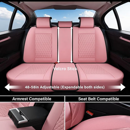 Coverado Seat Covers Full Set, Pink Car Seat Covers, Waterproof Car Seat Cover with Lumbar Support, Leather Car Seat Cushion Protector, Car Seat Covers Universal Fit Most Cars - Image 4