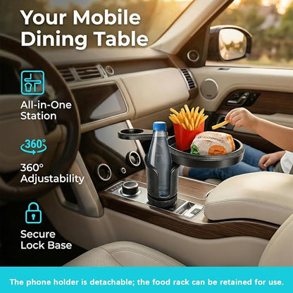 Car Cup Holder Tray, 4-in-1 Vehicle Drink Holder Expander Adapter with Phone Holder & Food Tray Table, Auto Center Console Cupholder Eating Table Organizer for Road Trip, Universal Fit (Gray) - Image 4