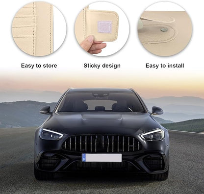 Dickno Small Leather Car Sun Visor Organizer, Multifunctional Auto Visor Document Holder with Sunglasses Clip, Universal Car Interior Organizer for Drving License, Card, Pen (Beige) - Image 3