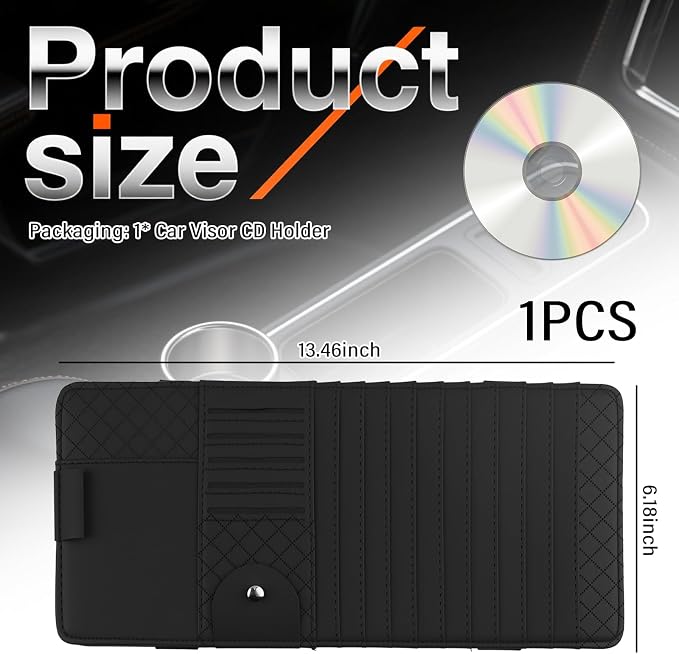 CD Holder for Car,Leather Multi-Purpose Car Visor Organizer Cars CD Holder for Storing CDs/DVD/Card/Pen/Sunglasses,Universal CDs Visor Holders for Cars Interior Accessories - Image 2