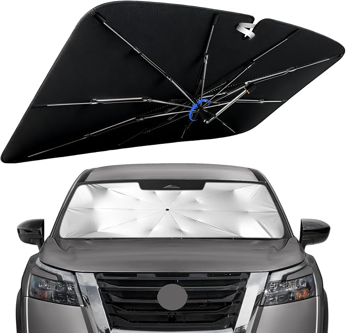 Windshield Sun Shade for Nissan Pathfinder 2022-2026, 360° Rotating Shaft | Custom Fit Umbrella Sunshade for UV Blocking, Interior Heat Protection, Easy Storage, UPF 50+ Cool Windshield Cover by Lonyaqui