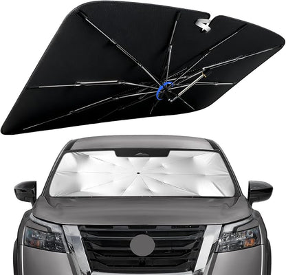 Windshield Sun Shade for Nissan Pathfinder 2022-2026, 360° Rotating Shaft | Custom Fit Umbrella Sunshade for UV Blocking, Interior Heat Protection, Easy Storage, UPF 50+ Cool Windshield Cover by Lonyaqui