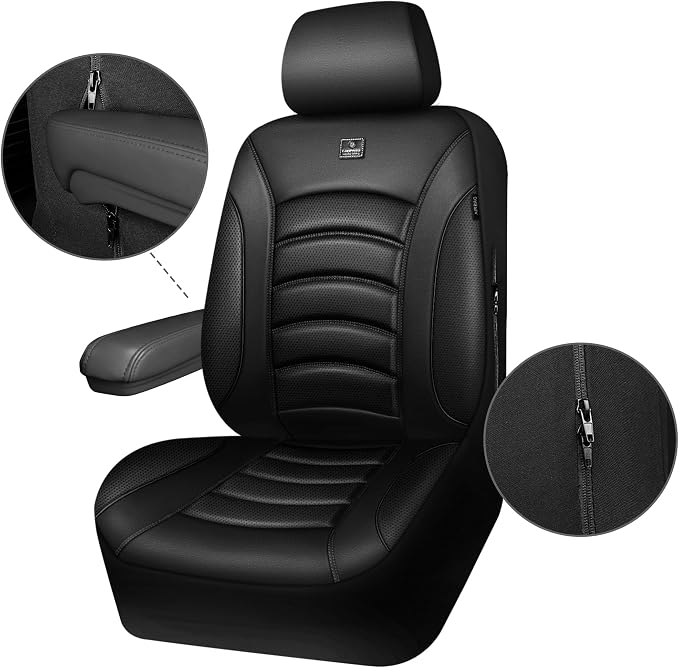CAR PASS 3D Foam PU Leather Car Seat Covers, Universal Seat Covers Front 2 for Trucks SUV Sedan Automotive Seat Covers Armrest Airbag Compatible Waterproof Comfortable Faux Nappa Leather All Black - Image 8