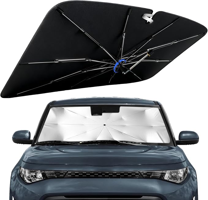 Windshield Sun Shade for Kia Soul 2020-2025 with 360° Rotating Shaft | Custom Fit Umbrella Sunshade for UV Blocking, Interior Heat Protection, Easy Storage, UPF 50+ Cool Windshield Cover by Lonyaqui