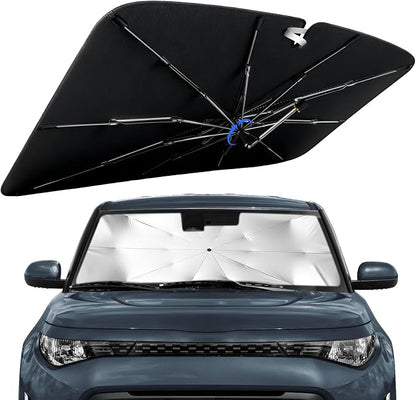 Windshield Sun Shade for Kia Soul 2020-2025 with 360° Rotating Shaft | Custom Fit Umbrella Sunshade for UV Blocking, Interior Heat Protection, Easy Storage, UPF 50+ Cool Windshield Cover by Lonyaqui
