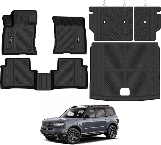 Floor Mats for Ford Bronco Sport 2021-2026(Not for 4 Door) | Trunk Mat and Backrest Mat All Weather TPE Protector Odorless Full Set Interior Accessories Floor Liners by Bingoliner