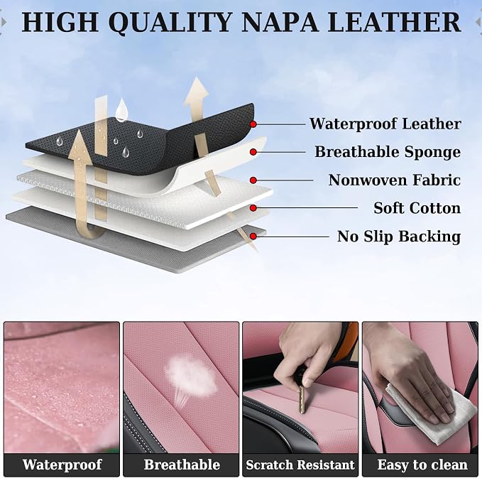 Coverado Car Seat Covers, Seat Covers for Cars, Waterproof Leather Auto Seat Protectors, Leather Car Seat Cushion, Car Interiors Accessories Universal Fit for Most Cars - Image 5
