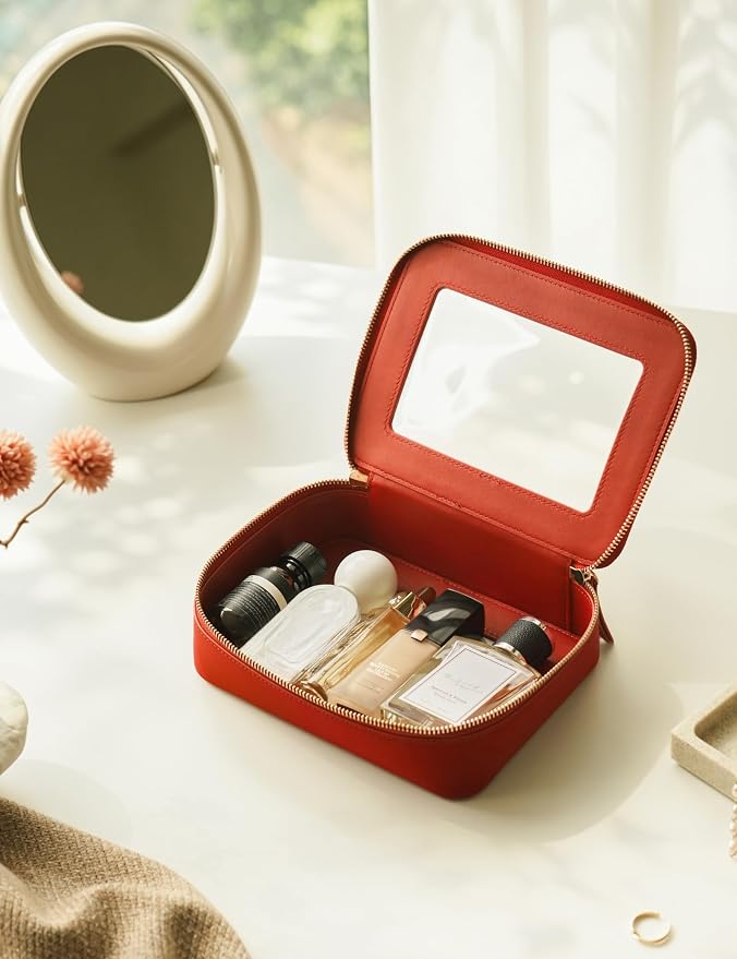 Clear Makeup Bag with Zipper, Women Travel Toilrty Bag Red Medium | Structured Clear Cosmetic Case, Car Essential Organizer Bag, Waterproof PU Leather, Dual Zipper, Wide Opening and Compact - Image 5