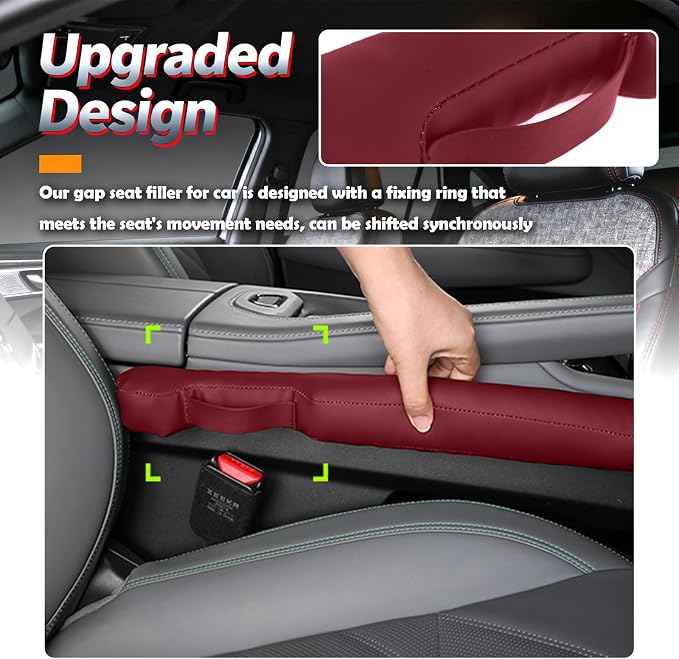 Aokdom 2026 2PCS Upgraded Car Seat Gap Filler with Fixing Ring,Elastic Car Gap Filler to Avoid Dropping Cell Phones/Keys,Essential Cars Gaps Seat Fillers Cars Accessories (Burgundy) - Image 5