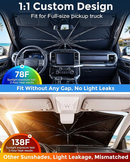 Weektic Truck Windshield Sun Shade Umbrella for F-150/Silverado/Tundra/RAM 1500/Sierra - Double Thickened Ice Crystal Coating, Sun & Heat Protection, Keep Vehicle Cool & Protect Interior - Image 2