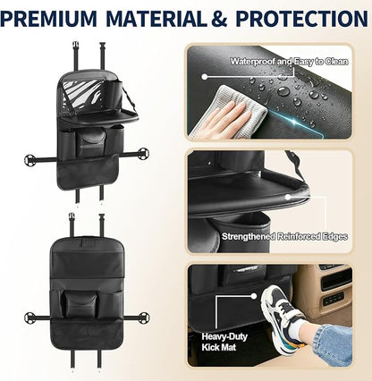 Backseat Car Organizer with Foldable Tray Table (1 Pack) | Premium PU Leather Seat Back Organizer with Tablet Holder, Large Pockets, Kick Mat for Family Travel and Daily Use - Image 5