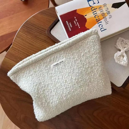 RSRSLEII Travel Woven Woolen Makeup Bag, Vintage Toiletry Bag(03Beige Wool) | Aesthetic Portable Cosmetic Bag with Zipper, Cute Makeup Pouch with Canvas Lining, Car Storage Bag for Women and Girls - Image 2