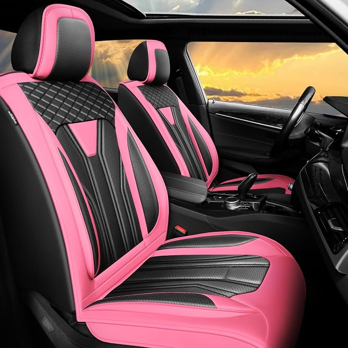 Fit Sentra Car Seat Covers Premium Leather for Nissan Sentra 2008-2025 2026. Waterproof， Breathable, Scratch-Resistant & All-Weather Seat Cushion Protector（Full Set,Pink&Black by Unknown