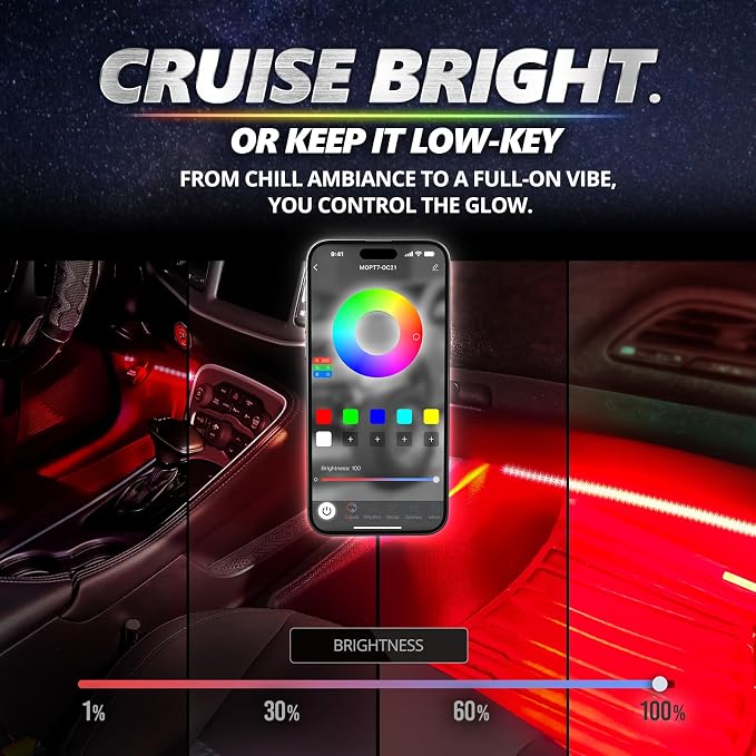 OPT7 Aura Pro Double Glow Interior Truck & SUV Lights with App & Remote | Ultra Bright Ambient Glow, Extended Interior Lighting, 6PC Multicolor LED Strip, Sound Sync, 12V Crew Cab Truck Accessories - Image 6