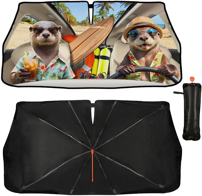 Funny Otters Car Windshield Sun Shade Umbrella Sunshade Block UV Rays Sun Visor Protector Auto Windshield Sunshade to Keep Vehicle Cool for Cars Trucks & Suvs 57 X 30 in by Socira