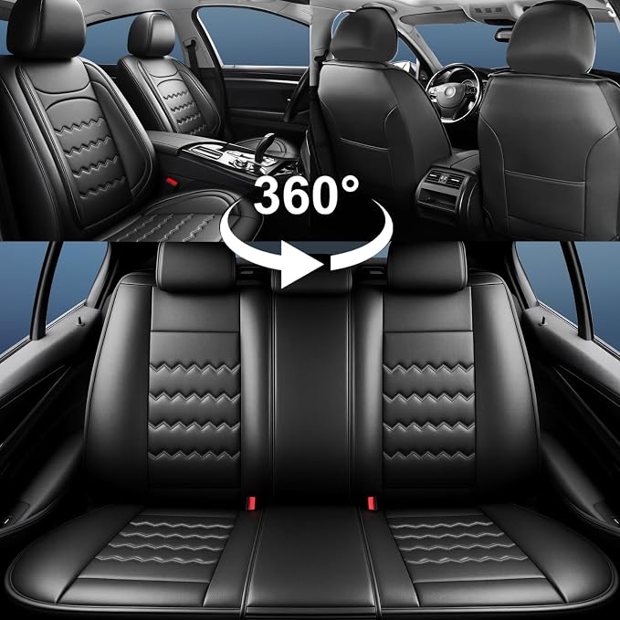 Forte Car Seat Covers Custom Fit for Kia Forte 2010-2024, Full Coverage Leather Waterproof Breathable Seat Covers Full Set, Automotive Seat Protectors, Airbag Compatible(5 Seats, Black) - Image 8