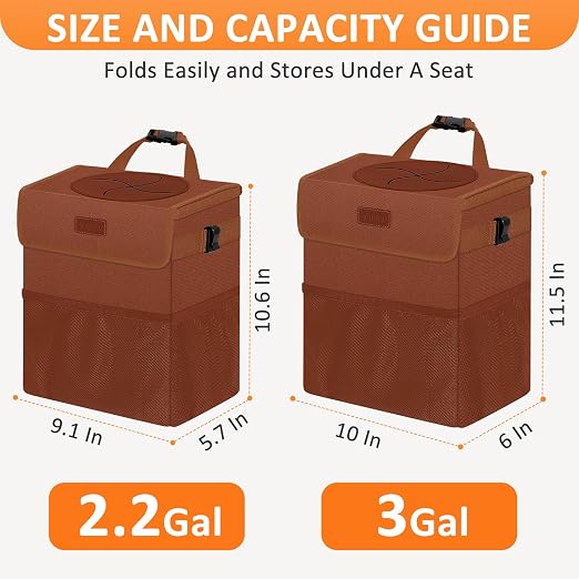 Vankor Car Trash Can, Brown, 2.2 Gallons Capacity, Waterproof, Polyester Material, Adjustable Strap, Hanging Design, Leakproof Lining, 100% PEVA Thickness | 2.2 Gallon Cute Hanging Car Trash Bin for Men Car Truck Vehicle Sedan SUV Interior Automotive G... - Image 7