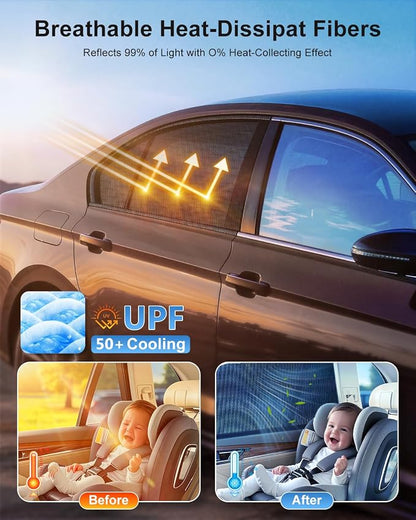 Car Window Shades(4 Pack)-Side Window Sun Shades, UV Protection Breathable Spandex Baby Window Covers, Universal Fit Most of Cars, Protect Privacy for Family-(27.2"x39.8"), Black - Image 2