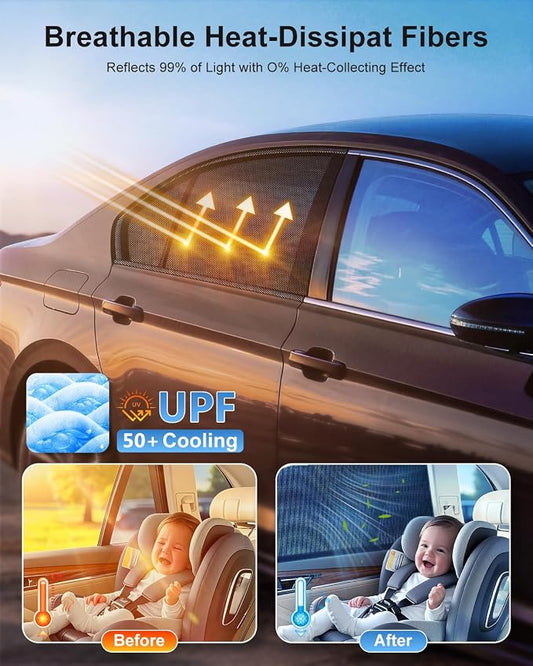 Car Window Shades(4 Pack)-Side Window Sun Shades, UV Protection Breathable Spandex Baby Window Covers, Universal Fit Most of Cars, Protect Privacy for Family-(27.2"x39.8"), Black - Image 2