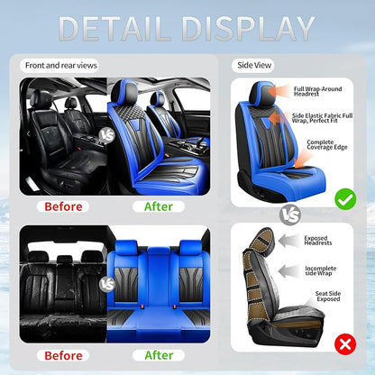 Fit Tundra Premium Leather Car Seat Covers for Toyota Tundra 2007-2025 2026 - Waterproof，Breathable，All-Weather Seat Cushion Protecto & Airbag Compatible, 2 Front Seat Blue&Black - Image 6