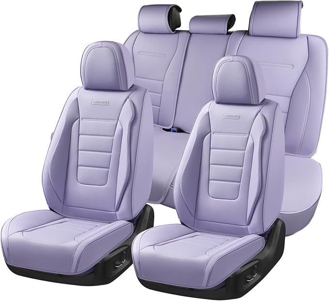 Coverado Car Seat Covers Full Set, Nappa Leather Seat Covers for Cars, Car Seat Protector Car Seat Cushion, Front and Back Seat Protectors Cushions Universal Fit for Most Cars Vehicles(Purple) by COVERADOAUTO