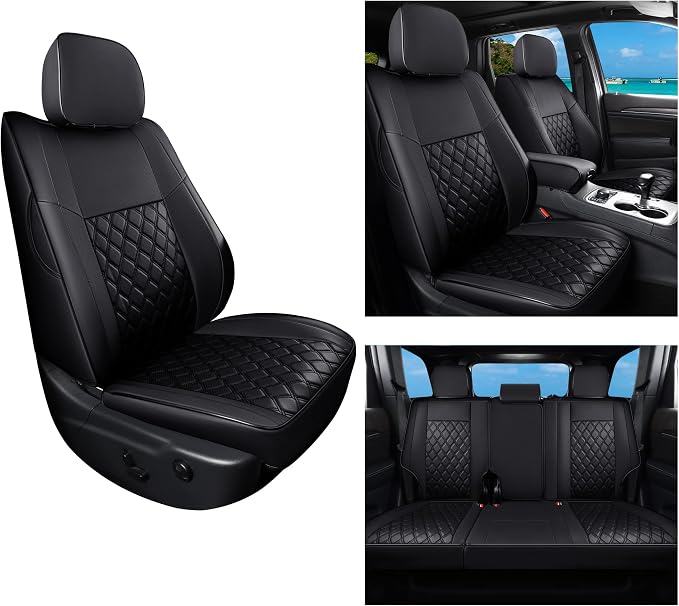 Huidasource Upgrade Jeep Grand Cherokee Seat Covers, Full Coverage Waterproof Leather Car Seat Covers, Custom Seat Cushion Protector Fit for Jeep Grand Cherokee 2011-2021 (Full Set/Black) - Image 5