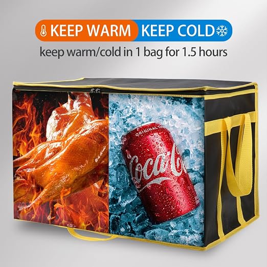 Bodaon Insulated Food Delivery Bag, XXXL Grocery Bags, Black-Yellow, 1Pk | Pizza Delivery Bags for Hot and Cold Food, Commercial, Large Capacity Reusable Warming Bag, Catering Cooler Bag for Rideshare - Image 4