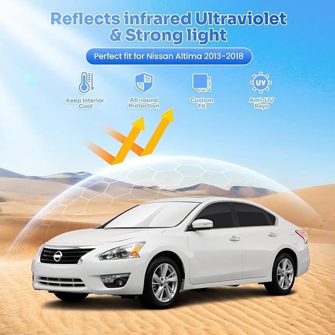 Canvcle Window Shades for 2013-2018 Nissan Altima Accessories Windshield Sun Shade Side Rear Window Covers Sunshade Sun Visor Shield Privacy Protection for Camping Keep Vehicle Cool Black 8PCS - Image 2