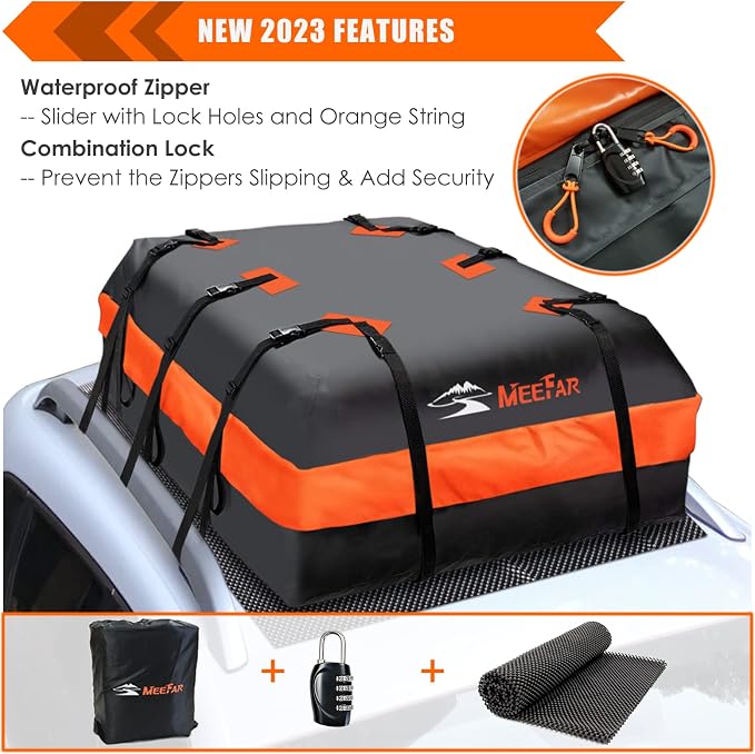 Car Roof Bag Rooftop Cargo Carrier Bag Waterproof 20 Cubic Feet roof Cargo | Soft Shell Luggage Bag for All Cars with/Without Rack,Includes Anti-Slip Mat, 10 Reinforced Straps, 6 Door Hooks, Lock - Image 2