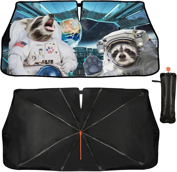 Cute Raccoon Car Windshield Sun Shade Umbrella Funny Raccoons Umbrella Sunshades for Car Rotable Upgraded UV Protecter Windshield Sun Shade Foldable Sunshade with UV Block by Unknown