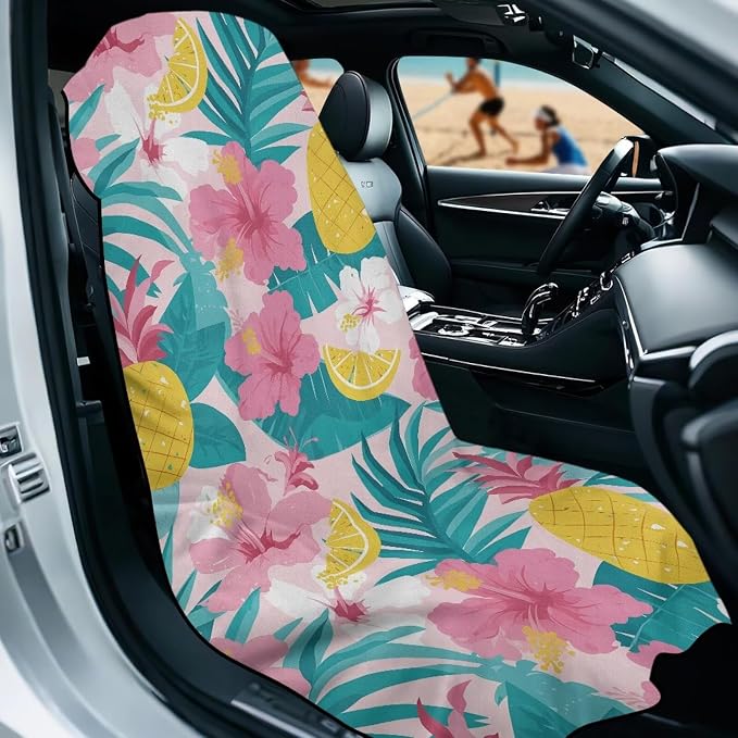 SEANATIVE Car Towel Seat Covers, Washable Seat Protector, One Towel Cushion Cover, Fit Beach Swimming Outdoor Sports, Universal Fit Most Cars Trucks SUVs, Hibiscus Pineapple Print - Image 2