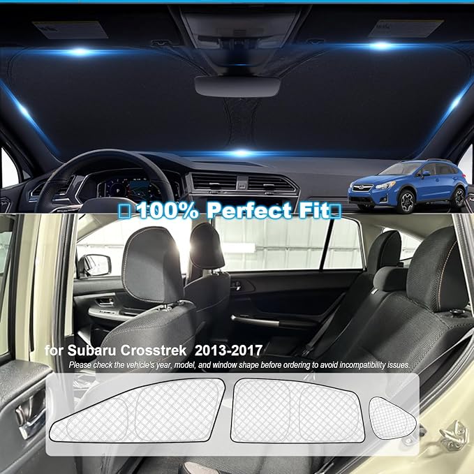 KMF 8pcs Thicken Sun Shades Custom Fit for Subaru Crosstrek 2013-2017 Accessories, Full Window Privacy Car Window Covers Sunshade for Windshield Side Rear, UV Block and Blackout for Camping Outdoor - Image 4