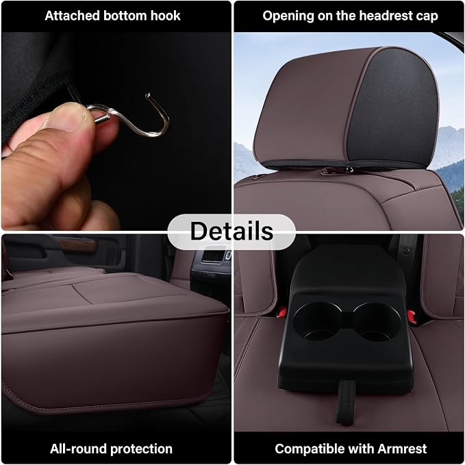 Coverado Chevy Silverado Seat Covers, Faux Leather Seat Covers Fit for Chevy Silverado GMC Sierra 2007-2026 1500, 2015-2026 2500HD 3500HD Crew Double Extended Cab (Front,Brown) - Image 2