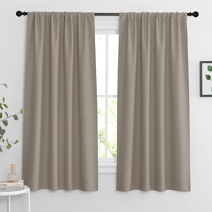 RYB HOME Extra Wide Blackout Curtains for Bedroom Living Room 63 inch Long | Thermal Insulated, Privacy, Drapes for Large Window, Triple-weave Fabric, For Better Sleep, W62 x L63, Sand, 2 Panels by RYBHOME
