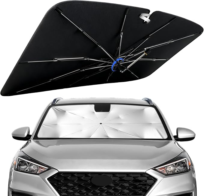 Windshield Sun Shade for Hyundai Tucson 2016-2021 with 360° Rotating Shaft | Custom Fit Umbrella Sunshade for UV Blocking, Interior Heat Protection, Easy Storage, UPF 50+ Cool Windshield Cover by Lonyaqui