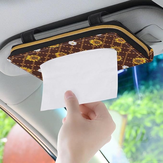 Biyejit 2 Pack Car Tissue Holder, Sunflower Plaid PU Leather Tissue Dispenser - Image 3
