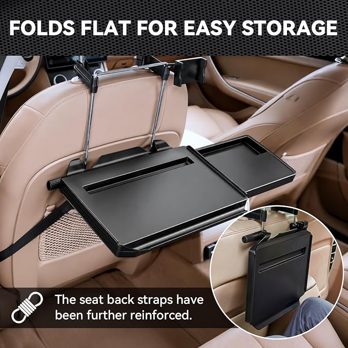 XOOL 2 in 1 Car Steering Wheel Tray, Back Seat Headrest Tray with Phone Holder – Foldable/Height Adjustable Steering Wheel Desk, Car Laptop Desk & Food Tray for Cars, SUVs & Trucks - Image 6