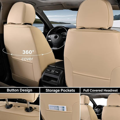 Coverado Car Seat Covers Full Set, Beige Seat Covers for Cars, Waterproof Nappa Leather Automotive Seat Covers with Lumbar Head Pillow, Car Seat Protectors, Universal Fit for Most Cars SUV - Image 4