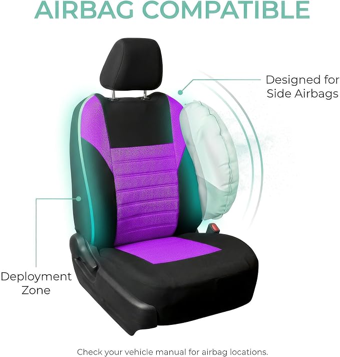 FH Group Automotive Car Seat Covers Front Set Premium 3D Air Mesh Front Seat Covers, Airbag Compatible Universal Fit Interior Accessories for Cars Trucks and SUVs - Purple - Image 4