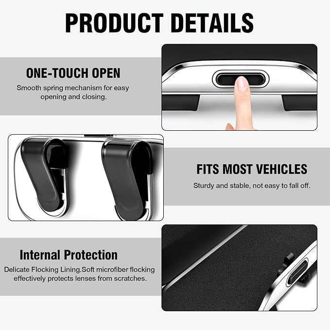 Sunglasses Holder for Car Sun Visor – Soft Vehicle Interior Glasses Organizer Box Accessories,Protective Automotive Eyeglasses Storage Case Hanger,Universal for SUV Sedan Truck (Black) - Image 5