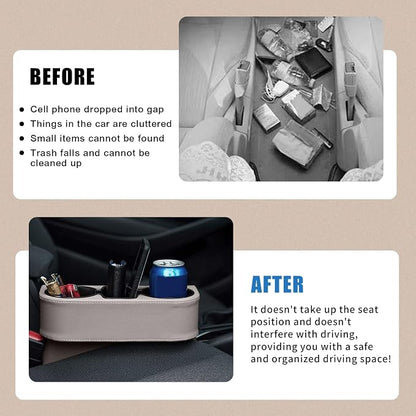 Car Cup Holder, PU Leather Auto Front Seat Organizer, Multifunctional Cup Drink Holders, Gap Filler Storage Box Coin Bucket Console Side Pocket Cell Mobile Phone Holder (Gray) - Image 4