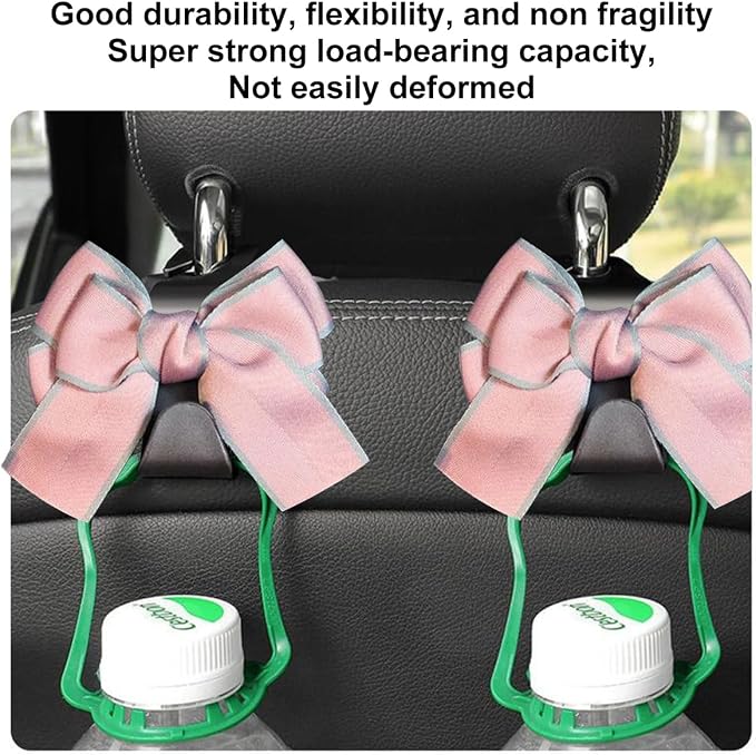 Mandark 2PCS Bow Car Headrest Hooks for Bags, Pink Line | PVC construction, clip-on installation keeps items off the floor, fits most cars, SUVs, and trucks, car interior accessories - Image 3