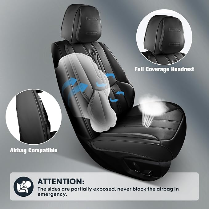 AOOG Car Seat Covers Custom Fit for Ford F150 2009-2026, Faux Leather Seat Cover Set for 2017-2025 F250 F350 F450, Accomodating Regular Cab Super Cab Super Crew Pickup Truck Cushions(Black, Full Set) - Image 7