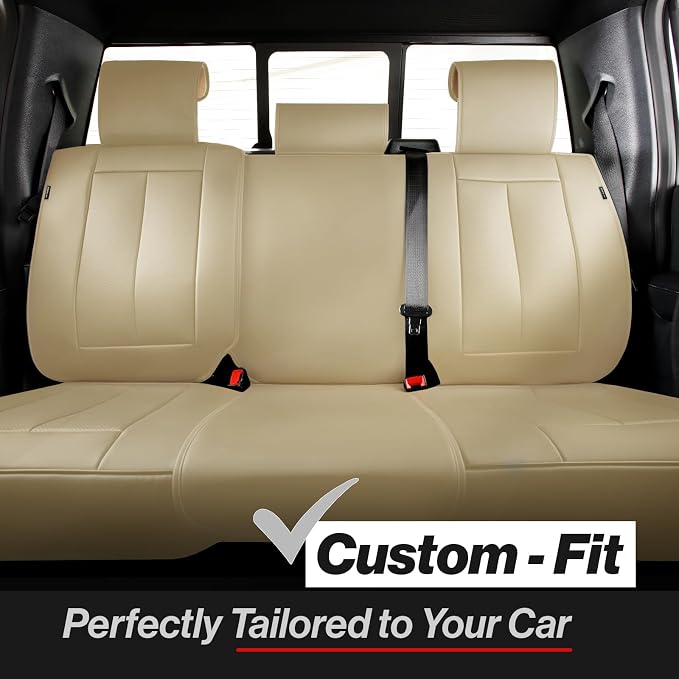 Coverland Custom SUV Car Seat Covers for 2015-2019 Subaru Outback | Premium Waterproof Faux Leather Non-Slip Memory Foam Airbag Compatible Custom Fit Interior Protector [Rear Seat-Beige] - Image 2