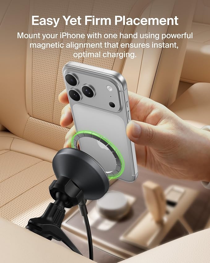 Belkin Qi2 15W Magnetic Wireless Vent Mount, Fast Charging Car Charger | MagSafe Compatible, iPhone 15/16/17, Samsung Galaxy S26, AirPods, iPads, MacBook, Chromebook, Car Phone Charger - Image 3