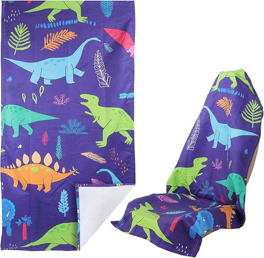 Car Seat Towel Covers Front Seats for Yoga,Gym,Workout,Sports,Running,Beach and Travel,Automotive Cute Washable Sweat Towels Seat Protector Cover Blanket for Cars Golf Trucks (Dinosaur, 1Pcs) by LoyaGour