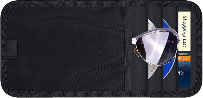 Wisdompro Car Sun Visor Storage Pouch, Sunglasses Bag & 3 CD Sleeves, Black | with Pen Holder and Elastic Strap, Auto Sunvisor Organizer Pocket for Glasses, Document, Card, DVD, Papers, Receipts by Wisdompro